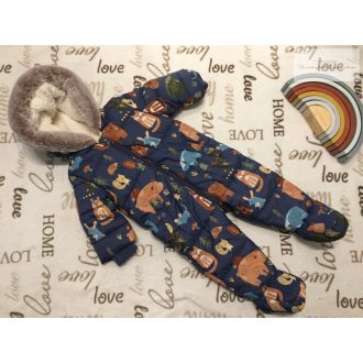 George 6-9 hó 68-74 cm  sötétkék, színes erdei állat mintás szőrme béléses fiú téli overál/ overall-  újszerű, hibátlan   George 6-9 hó 68-74 cm  sötétkék, színes erdei állat mintás szőrme béléses fiú téli overál/ overall-  újszerű, hibátlan