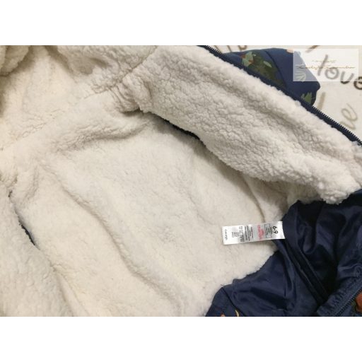 George 6-9 hó 68-74 cm  sötétkék, színes erdei állat mintás szőrme béléses fiú téli overál/ overall-  újszerű, hibátlan