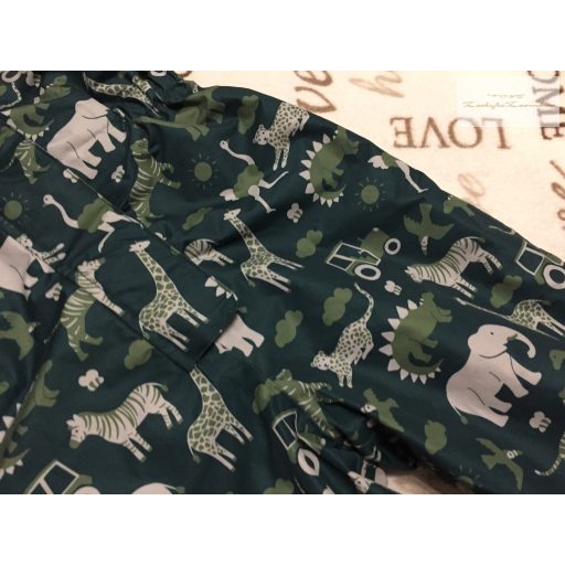 Frugi 2-3 év 92-98 cm zöld, állat mintás vastag polár béléses / orkán fiú téli overál/ overall - újszerű,hibátlan
