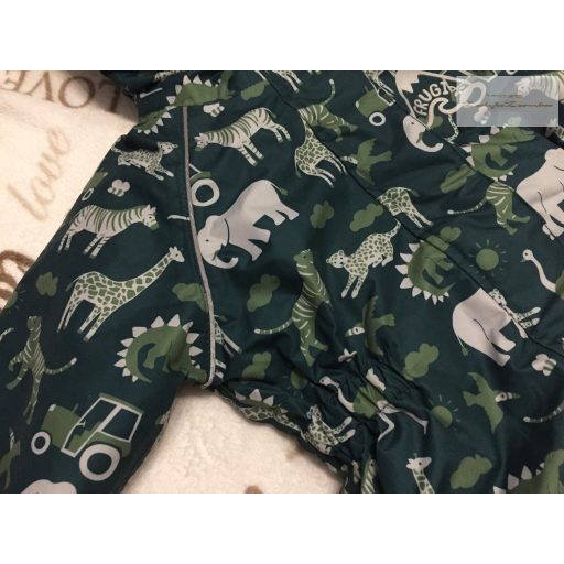 Frugi 2-3 év 92-98 cm zöld, állat mintás vastag polár béléses / orkán fiú téli overál/ overall - újszerű,hibátlan