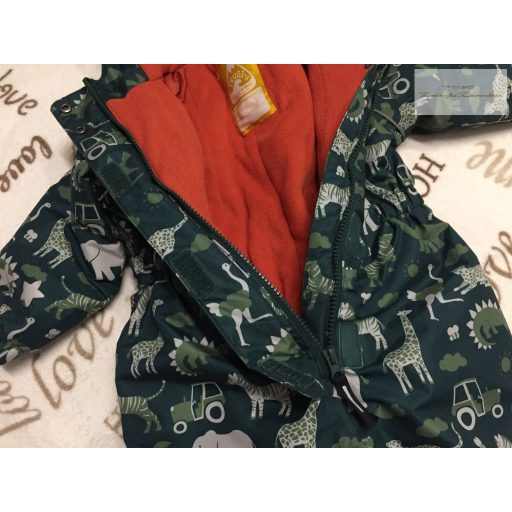 Frugi 2-3 év 92-98 cm zöld, állat mintás vastag polár béléses / orkán fiú téli overál/ overall - újszerű,hibátlan
