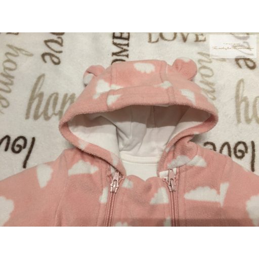 M§S 0 -3 hó 6 kg 62 cm rózsaszín, felhő mintás pamut béléses lány overál/ overall .- újszerű, hibátlan