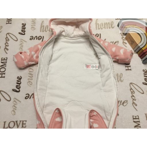 M§S 0 -3 hó 6 kg 62 cm rózsaszín, felhő mintás pamut béléses lány overál/ overall .- újszerű, hibátlan