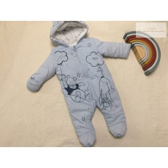  Disney at George 3-6 hó 62-68 cm világoskék, Micimackó -Szamár mintás vastagabb vatelin bélelt fiú overál/ overall - új, csak lecímkézve