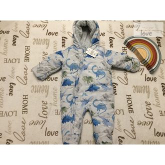   Matalan 3-6 hó 62-68 cm világoskék, dinó mintás fiú téli overál/ overall---új, címkés