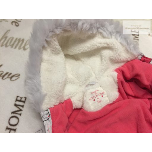 F§F 3-6 hó  68 cm 8 kg cica fej mintás polár béléses lány téli overál/ overall -újszerű,hibátlan