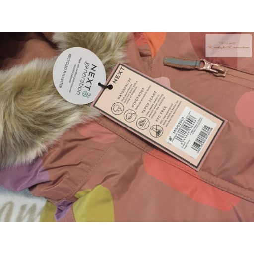 Next 3-4 év 104 cm barna, színes virágmintás orkán, vastag polár béléses lány téli overál/ overall- új, címkés