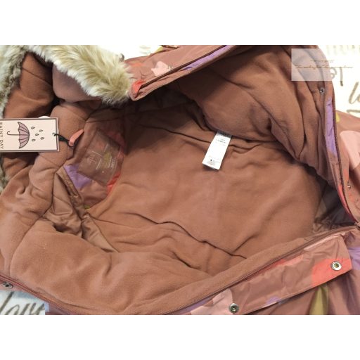 Next 3-4 év 104 cm barna, színes virágmintás orkán, vastag polár béléses lány téli overál/ overall- új, címkés