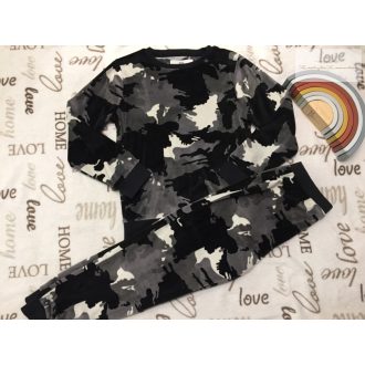   F§F 9-10 év 140 cm szürke-fekete-fehér puha polár fiú 2 részes pizsama- újszerű,hibátlan