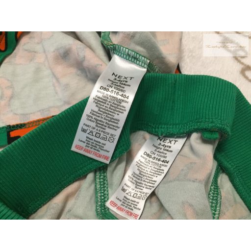 Next 3-4 év 104 cm zöld, narancssárga tigris mintás pamut fiú 2 részes pizsama - újszerű,hibátlan