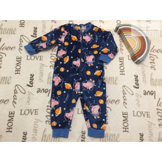   Mothercare 12 -18 hó 80-86 cm kék, Peppa - bolygó mintás nagyon puha plüss  fiú pizsama/ kezeslábas-újszerű,hibátlan
