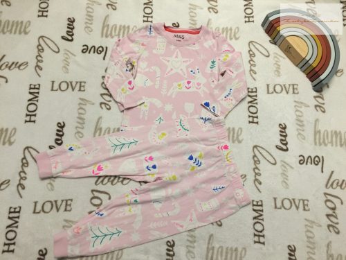 M§S 2 - 3 év 92-98 cm nyuszi - bagoly -unikornis mintás vékony pamut lány 2 részes pizsama- újszerű,hibátlan