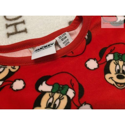 Disney 18- 24 hó 92 cm piros, karácsonyi Minnie mintás puha plüss 2 részes pizsama - újszerű,hibátlan