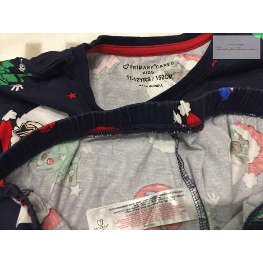 Primark 11-12 év 146-152 cm kék, télapó-fenyő mintás karácsonyi pamut fiú 2 részes pizsama - újszerű,hibátlan