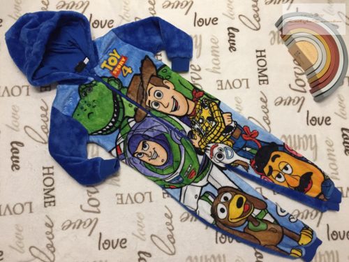 TOY Story 3-4 év 98-104 cm Woody és Buzz mintás puha plüss fiú pizsama/ kezeslábas/ onesies- újszerű,hibátlan