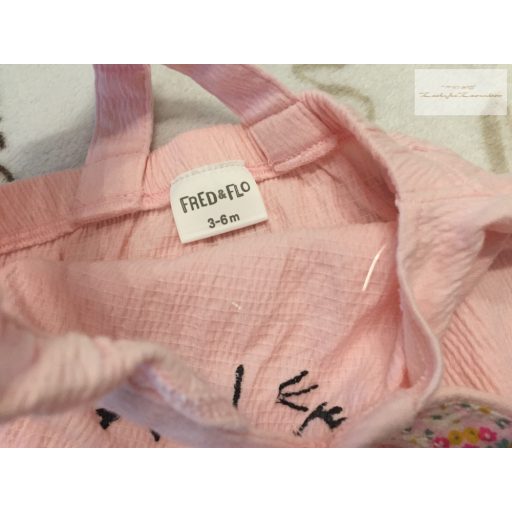 F§F 3-6 hó  68 cm 8 kg  nyuszi fej  mintás rózsaszín pamut lány playsuit/ napozó -újszerű,hibátlan