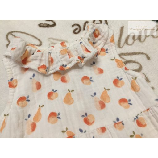 TU 6-9 hó 68-74 cm fodros, gyümölcs  mintás puha duplagéz lány playsuit/ napozó - újszerű,hibátlan 