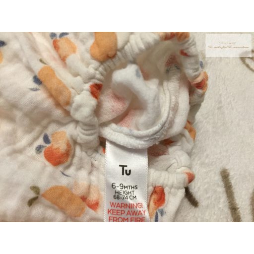 TU 6-9 hó 68-74 cm fodros, gyümölcs  mintás puha duplagéz lány playsuit/ napozó - újszerű,hibátlan 