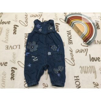   George 0 - 3 hó 56 -62 cm  hímzett virágmintás,pamut béléses vékony farmer lány playsuit -újszerű,hibátlan