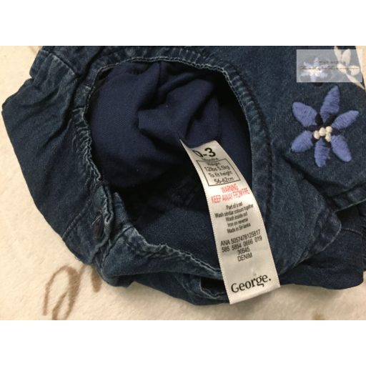 George 0 - 3 hó 56 -62 cm  hímzett virágmintás,pamut béléses vékony farmer lány playsuit -újszerű,hibátlan
