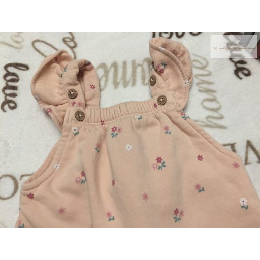 M§S 3-6 hó 8 kg 69 cm rózsaszín, apró virágmintás vastagabb pamut lány playsuit- újszerű,hibátlan