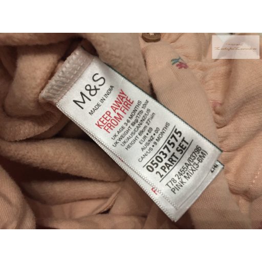 M§S 3-6 hó 8 kg 69 cm rózsaszín, apró virágmintás vastagabb pamut lány playsuit- újszerű,hibátlan