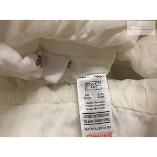 F§F 6-9 hó 74 cm 9 kg  fehér, színes pillangó mintás-fodros puha duplagéz lány playsuit - újszerű, hibátlan