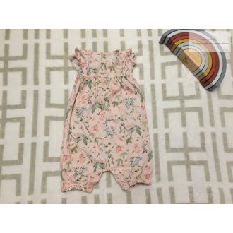   TU 12 - 18  hó 80 - 86 cm rózsaszín, színes virágmintás pamut lány playsuit- újszerű,hibátlan