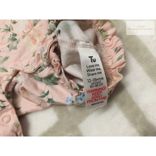 TU 12 - 18  hó 80 - 86 cm rózsaszín, színes virágmintás pamut lány playsuit- újszerű,hibátlan