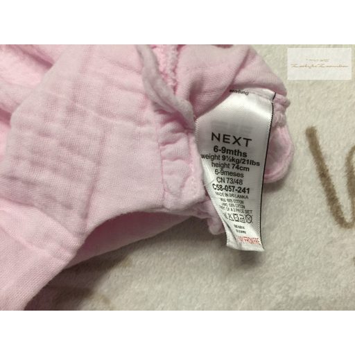 Next 6-9 hó 68 - 74 cm rózsaszín, nyuszi fej mintás puha duplagéz lány playsuit - újszerű,hibátlan