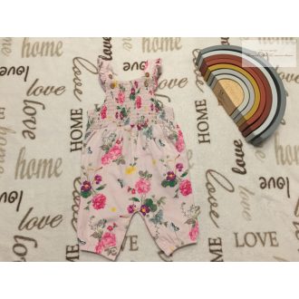   TU 0 -3 hó 56-62 cm rózsaszín, pillangó és virágmintás pamut lány playsuit -- újszerű,hibátlan