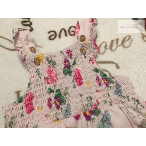 TU 0 -3 hó 56-62 cm rózsaszín, pillangó és virágmintás pamut lány playsuit -- újszerű,hibátlan