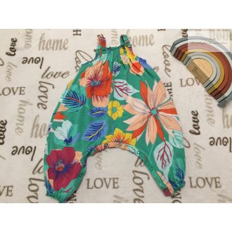   Next 6 -9 hó 9,5 kg zöld, színes nagy virágmintás  pamut lány playsuit- újszerű,hibátlan