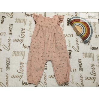   Next 9-12 hó 11 kg  rózsaszín, apró virágmintás - fodros puha mikrokord lány playsuit - újszerű,hibátlan