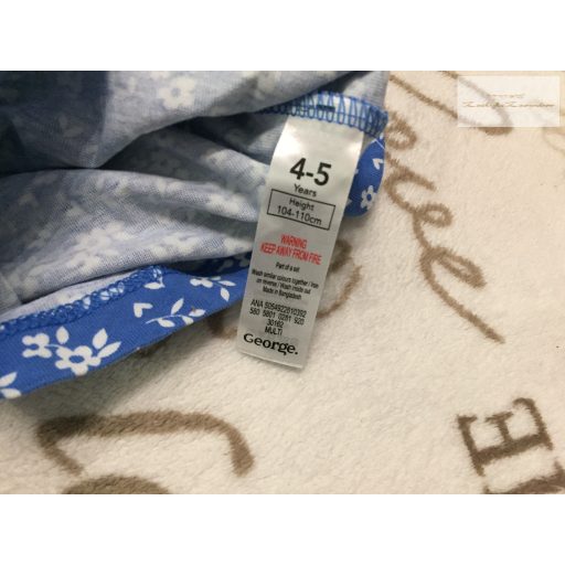 George 4  - 5  év 104 - 110  cm kék, fehér virágmintás pamut lány playsuit - újszerű,hibátlan