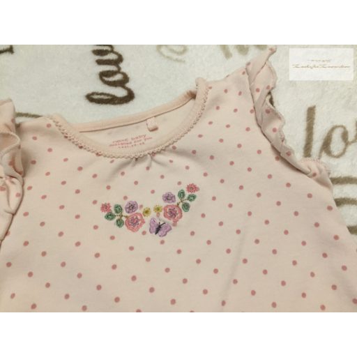 Next up to 3 month 6 kg  rózsaszín, pöttyös-fodros-virágmintás pamut lány playsuit újszerű,hibátlan