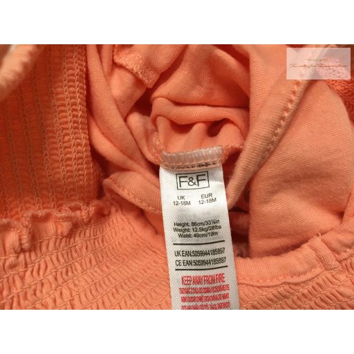 F§F 12  - 18 hó 80-86  cm barackvirág színű  pamut lány playsuit - újszerű, hibátlan