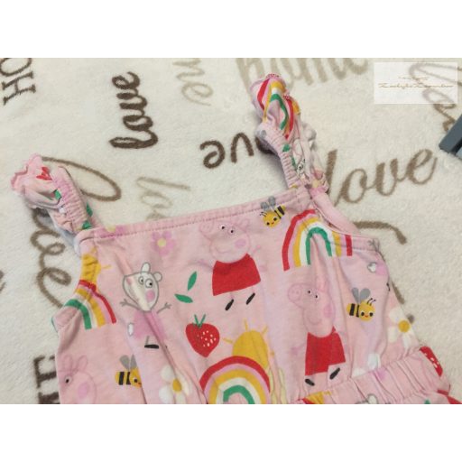 George 12  - 18 hó 86 cm rózsaszín, Peppa-szivárvány mintás pamut lány  playsuit- újszerű,hibátlan
