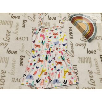   George 5 - 6 év 110 -116  cm pici fodros, színes állat és virágmintás  pamut lány playsuit-újszerű,hibátlan