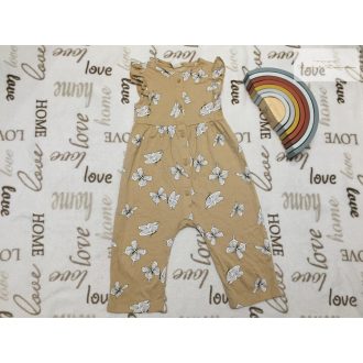   H§M 12 - 18 hó 86 cm világos barna fehér pillangó mintás vékony pamut lány playsuit újszerű,hibátlan