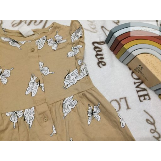 H§M 12 - 18 hó 86 cm világos barna fehér pillangó mintás vékony pamut lány playsuit újszerű,hibátlan