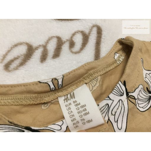 H§M 12 - 18 hó 86 cm világos barna fehér pillangó mintás vékony pamut lány playsuit újszerű,hibátlan