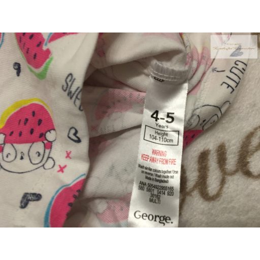 George 4  - 5  év 104 - 110  cm   nyuszi-egér-dinnye mintás pamut lány rövid playsuit- újszerű,hibátlan