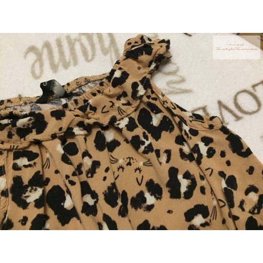 George 3 - 4  év 98 -104 cm  barna, leopárd é stigris/cica fej mintás vékony lány playsuit- újszerű,hibátlan