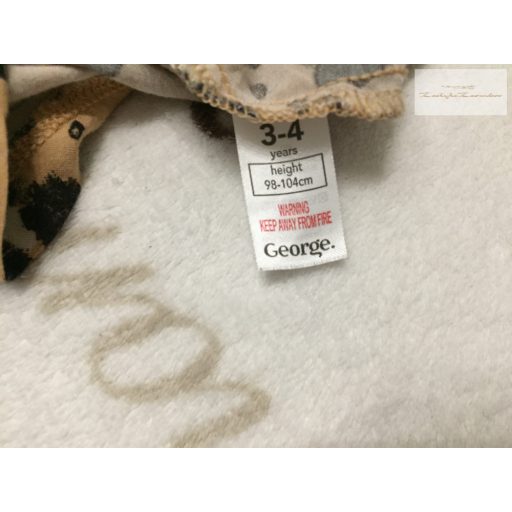 George 3 - 4  év 98 -104 cm  barna, leopárd é stigris/cica fej mintás vékony lány playsuit- újszerű,hibátlan