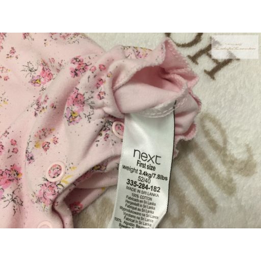 Next újszülött 3,4 kg 50-56 cm  rózsaszín, virágmintás pamut lány napozó/ playsuit- újszerű,hibátlan