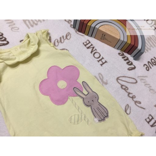 George 9 - 12 hó 74 - 80 cm sárga, nyuszi és virágmintás pamut lány playsuit  -újszerű,hibátlan