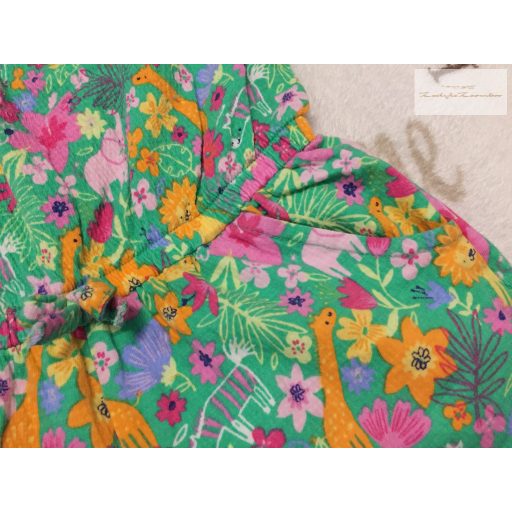 Nutmeg 3-4 év 98-104 cm zöld, tigris-zsiráf és színes virágmintás pamut lány playsuit újszerű,hibátlan