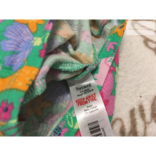 Nutmeg 3-4 év 98-104 cm zöld, tigris-zsiráf és színes virágmintás pamut lány playsuit újszerű,hibátlan