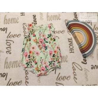   Next 3-6 hó  68 cm  halvány zöld, színes virágmintás pamut  lány playsuit / body-újszerű, hibátlan